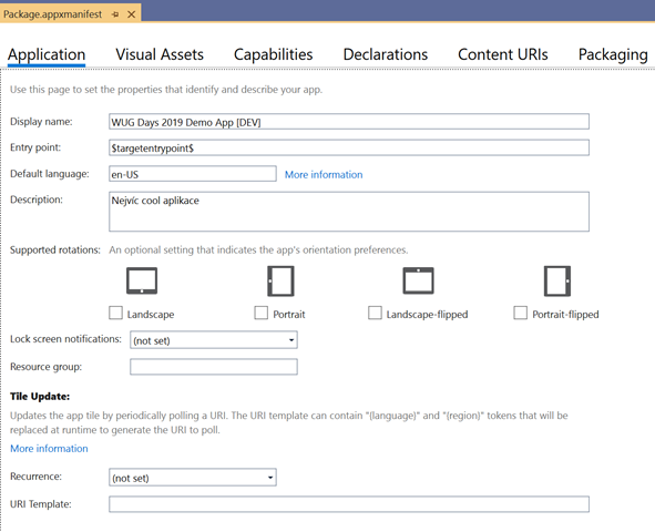 Application Manifest editor